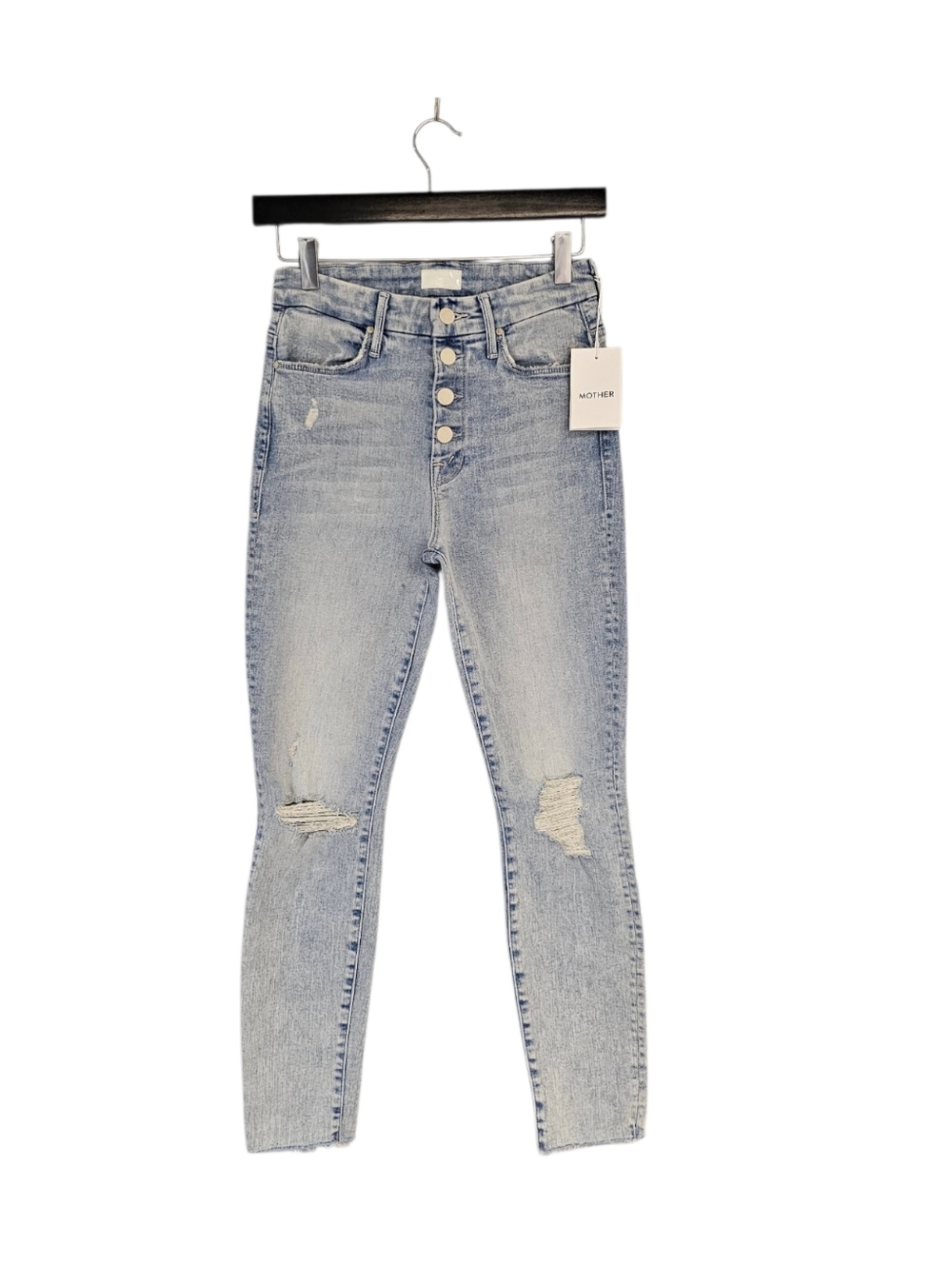 MOTHER The Pixie Ankle Fray High Rise Action Shot Blue Skinny Jeans 25 NWT